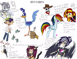 Size: 3292x2550 | Tagged: safe, artist:great-5, character:rainbow dash, character:sunset shimmer, non-mlp oc, oc, oc:stargazer, species:seagull, my little pony:equestria girls, catgirl, fart, fart noise, headmo j. seymour footmelvin, krystal, looney tunes, man-eagle, merrie melodies, road runner, safhira, starlight (series), the man they call ghost, true capitalist radio