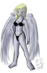 Size: 3300x5100 | Tagged: safe, artist:m_d_quill, character:derpy hooves, species:human, barefoot, black underwear, clothing, feet, female, humanized, pony coloring, solo, underwear, winged humanization