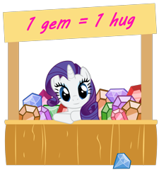 Size: 3592x4000 | Tagged: safe, artist:comfydove, character:rarity, booth, bronybait, concession stand, crack is cheaper, female, gem, hug, looking at you, show accurate, sign, simple background, solo, transparent background, vector