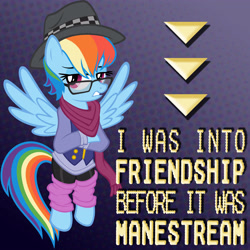 Size: 3452x3452 | Tagged: safe, artist:tygerbug, character:rainbow dash, before it was cool, female, glasses, hipster, rainbow dash always dresses in style, rainbow dork, solo