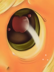 Size: 960x1280 | Tagged: safe, artist:causticeichor, character:applejack, ambiguous gender, apple, apple eyes, close-up, crying, eyes, limited palette, reflection, single tear, solo, that pony sure does love apples, wingding eyes