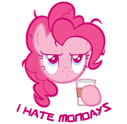 Size: 2472x2403 | Tagged: dead source, safe, artist:flare-chaser, character:pinkie pie, coffee, female, garfield, i hate mondays, monday, solo, sticker