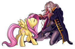 Size: 1024x666 | Tagged: safe, artist:sakuyamon, character:fluttershy, alucard, castlevania, crossover, cute, hilarious in hindsight, shyabetes