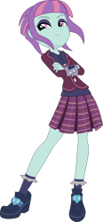 Size: 1024x2214 | Tagged: dead source, safe, artist:owlisun, character:sunny flare, equestria girls:friendship games, g4, my little pony: equestria girls, my little pony:equestria girls, bow tie, clothing, crossed arms, crystal prep academy, crystal prep academy uniform, female, pleated skirt, school uniform, simple background, skirt, socks, solo, transparent background, vector