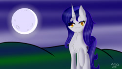 Size: 3264x1836 | Tagged: safe, artist:cannoncar, character:moonlight raven, species:pony, species:unicorn, female, full moon, mare, night, signature, solo