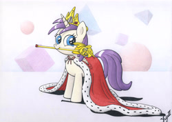 Size: 4640x3290 | Tagged: safe, artist:xeviousgreenii, character:alula, character:pluto, character:princess erroria, species:alicorn, cape, clothing, crown, female, pluto, solo, twilight scepter