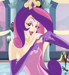 Size: 1063x1152 | Tagged: safe, artist:frankaraya, character:princess cadance, armpits, breasts, busty princess cadance, cleavage, clothing, eyeshadow, female, gloves, heart symbol, humanized, lipstick, long gloves, looking at you, makeup, open mouth, raised eyebrows, skinny, solo, stupid sexy princess cadance