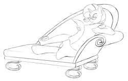 Size: 1120x717 | Tagged: safe, artist:alixnight, character:rarity, species:anthro, species:pony, species:unguligrade anthro, species:unicorn, episode:canterlot boutique, g4, my little pony: friendship is magic, fainting couch, female, glasses, monochrome, newspaper, sketch, solo