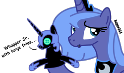 Size: 1146x675 | Tagged: safe, artist:roger334, character:nightmare moon, character:princess luna, burger king, cute, puppet, s1 luna, simple background, transparent background, vector, ventriloquism, wat