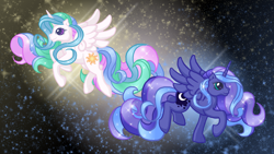 Size: 1920x1080 | Tagged: safe, artist:anscathmarcach, character:princess celestia, character:princess luna, g3, g4 to g3, generation leap, s1 luna, wallpaper