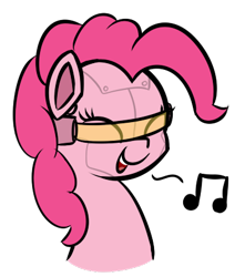 Size: 380x429 | Tagged: safe, artist:lux, character:pinkie pie, cute, cyborg, diapinkes, emote, eyes closed, female, happy, music notes, open mouth, ponkbot, robot, simple background, singing, smiling, solo, transparent background, visor