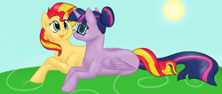Size: 2830x1198 | Tagged: safe, artist:catlover1672, character:sunset shimmer, character:twilight sparkle, character:twilight sparkle (scitwi), species:alicorn, species:pony, species:unicorn, my little pony:equestria girls, equestria girls ponified, female, glasses, mare, ponified, scitwilicorn