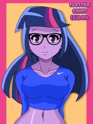 Size: 1920x2560 | Tagged: safe, artist:swagalicious-tony, character:twilight sparkle, character:twilight sparkle (scitwi), species:eqg human, my little pony:equestria girls, belly button, colored pupils, female, midriff, solo
