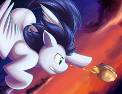 Size: 1780x1375 | Tagged: safe, artist:dripponi, artist:lattynskit, character:soarin', species:pegasus, species:pony, 2015, cloud, cloudy, crying, cute, dramatic, falling, flying, gritted teeth, male, pie, soarinbetes, solo, stars, that pony sure does love pies