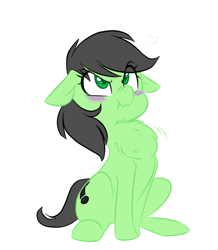 Size: 778x891 | Tagged: safe, artist:jessy, edit, oc, oc only, oc:anon, oc:filly anon, species:earth pony, species:pony, /mlp/, adoranon, age regression, behaving like a bird, blushing, chest fluff, cute, dawwww, female, filly, floppy ears, fluffy, frown, implied transformation, implied transgender transformation, nose wrinkle, peacocking, ponified, scrunchy face, sitting, solo, sweet dreams fuel