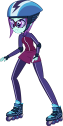 Size: 2522x5000 | Tagged: safe, artist:xebck, character:sunny flare, equestria girls:friendship games, g4, my little pony: equestria girls, my little pony:equestria girls, absurd resolution, clothing, crystal prep academy, crystal prep shadowbolts, female, fingerless gloves, gloves, helmet, pads, rollerblades, rollerblading, shorts, solo, visor