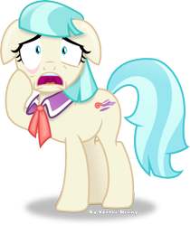 Size: 3284x3902 | Tagged: safe, artist:vector-brony, character:coco pommel, episode:made in manehattan, g4, my little pony: friendship is magic, female, floppy ears, inkscape, open mouth, raised hoof, signature, simple background, solo, stressed, transparent background, vector, wide eyes, worried