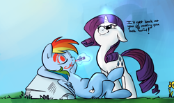 Size: 1280x763 | Tagged: safe, artist:php27, artist:rustydooks, character:rainbow dash, character:rarity, species:pegasus, species:pony, species:unicorn, face doodle, female, floppy ears, mare, prank, revenge, sleeping