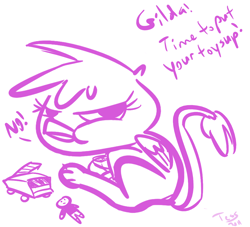Size: 1100x1000 | Tagged: safe, artist:tess, character:gilda, species:griffon, female, monochrome, solo, young, younger