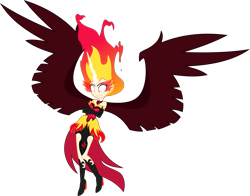 Size: 5500x4306 | Tagged: safe, artist:xebck, character:sunset shimmer, equestria girls:friendship games, g4, my little pony: equestria girls, my little pony:equestria girls, absurd resolution, alternate universe, clothing, female, fiery shimmer, fire hair, full body, gloves, glowing eyes, horn, mane of fire, midnight sparkle, midnight-ified, necklace, pendant, simple background, solar eclipse (au), solo, transparent background, vector, wings