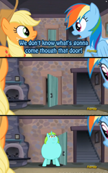 Size: 960x1528 | Tagged: safe, artist:xebck, character:applejack, character:rainbow dash, character:whoa nelly, episode:the cutie map, g4, my little pony: friendship is magic, exploitable meme, meme, that door