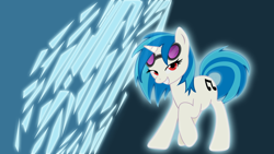 Size: 1920x1080 | Tagged: safe, artist:dawnfire, artist:shelmo69, character:dj pon-3, character:vinyl scratch, species:pony, species:unicorn, female, glasses, mare, pose, red eyes, solo, vector, wallpaper