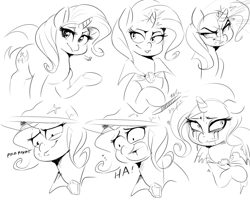Size: 1125x900 | Tagged: safe, artist:sirmasterdufel, character:trixie, species:pony, species:unicorn, crying, female, grin, laughing, mare, monochrome, sketch, sketch dump, solo