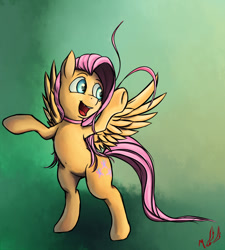 Size: 900x1000 | Tagged: safe, artist:miokomata, character:fluttershy, species:pony, bipedal, female, open mouth, signature, solo