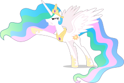 Size: 5000x3369 | Tagged: safe, artist:xebck, character:princess celestia, species:alicorn, species:pony, episode:the cutie re-mark, .svg available, absurd resolution, angry, crystal war timeline, ethereal mane, female, gritted teeth, mare, pointing, simple background, solo, spread wings, that was fast, tiara, transparent background, vector, wings