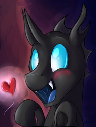 Size: 3165x4180 | Tagged: safe, artist:dripponi, artist:lattynskit, species:changeling, blushing, cute, cuteling, happy, love, male, not evil, smiling, solo
