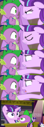 Size: 1400x3986 | Tagged: safe, artist:sulyo, artist:xebck, edit, screencap, character:rarity, character:spike, character:starlight glimmer, character:twilight sparkle, character:twilight sparkle (alicorn), species:alicorn, species:pony, ship:sparlight, episode:the cutie map, episode:the cutie re-mark, g4, my little pony: friendship is magic, alternate ending, angry, discovery family logo, female, hundreds of users filter this tag, jealous, kissing, love triangle, male, mare, personal space invasion, screencap comic, shipping, spike gets all the mares, straight, twilight sparkle's slide, vector edit, yelling