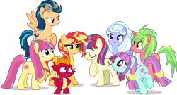 Size: 5000x2695 | Tagged: safe, artist:xebck, character:garble, character:indigo zap, character:lemon zest, character:moondancer, character:sour sweet, character:sugarcoat, character:sunny flare, character:sunset shimmer, species:alicorn, species:earth pony, species:pegasus, species:pony, species:unicorn, episode:the cutie re-mark, equestria girls:friendship games, g4, my little pony: equestria girls, my little pony:equestria girls, absurd resolution, age regression, alicornified, alternate hairstyle, alternate universe, cute, equestria girls ponified, ponified, race swap, role reversal, shadow five, shimmercorn, simple background, transparent background, vector