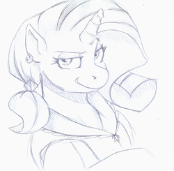 Size: 800x785 | Tagged: safe, artist:sirmasterdufel, character:rarity, female, monochrome, smug, smugity, solo
