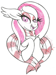 Size: 938x1252 | Tagged: safe, artist:pearlyiridescence, oc, oc only, oc:pearly iridescence, species:bat pony, species:pony, bust, christmas, clothing, fangs, scarf, solo
