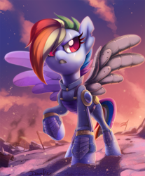 Size: 2073x2499 | Tagged: safe, artist:dawnfire, character:rainbow dash, species:pegasus, species:pony, episode:the cutie re-mark, alternate timeline, apocalypse dash, badass, clothing, colored pupils, crystal war timeline, cute, dashabetes, female, mare, scar, solo
