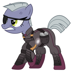 Size: 2240x2240 | Tagged: safe, artist:cheezedoodle96, character:limestone pie, species:pony, episode:the cutie re-mark, .svg available, 1970s, alternate hairstyle, alternate timeline, ammunition, angry, armor, big boss, crystal war timeline, eyepatch, female, foxhound, injured, mare, metal gear, metal gear solid portable ops, mohawk, parody, rock, saddle bag, simple background, solid snake, solo, svg, vector, white background