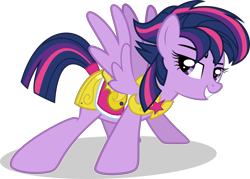 Size: 3500x2509 | Tagged: safe, artist:xebck, character:twilight sparkle, species:pegasus, species:pony, alternate gender counterpart, alternate hairstyle, alternate universe, armor, female, looking at you, mare, pegasus twilight sparkle, punklight sparkle, race swap, role reversal, simple background, solo, spread wings, transparent background, vector, wings