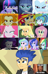 Size: 960x1484 | Tagged: safe, artist:themexicanpunisher, edit, character:adagio dazzle, character:applejack, character:flash sentry, character:fluttershy, character:maud pie, character:pinkie pie, character:princess celestia, character:princess luna, character:principal celestia, character:rainbow dash, character:rarity, character:sonata dusk, character:sunset shimmer, character:trixie, character:twilight sparkle, character:twilight sparkle (alicorn), character:twilight sparkle (scitwi), character:vice principal luna, species:alicorn, species:eqg human, ship:flashagio, ship:flashimmer, ship:flashlestia, ship:flashlight, ship:lunasentry, my little pony:equestria girls, exploitable meme, female, flash sentry gets all the mares, flash sentry gets all the waifus, flashdash, flashjack, flutterflash, harem, humane five, humane seven, humane six, imminent venereal disease, male, mare magnet, maudsentry, maury povich, meme, now you fucked up, pinkiesentry, pregnancy test, pregnancy test meme, senata, sentrity, sentrixie, shipping, straight, this shit never ends, vice principal luna, waifu thief, you dun goofed