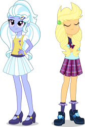 Size: 2804x4167 | Tagged: safe, artist:xebck, character:applejack, character:sugarcoat, equestria girls:friendship games, g4, my little pony: equestria girls, my little pony:equestria girls, absurd resolution, alternate hairstyle, alternate universe, bow tie, clothing, crystal prep academy, crystal prep academy uniform, hairclip, high heels, plaid skirt, pleated skirt, role reversal, school uniform, shoes, simple background, skirt, socks, transparent background, vector