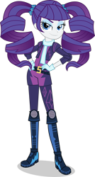 Size: 2672x5000 | Tagged: safe, artist:xebck, character:rarity, equestria girls:friendship games, g4, my little pony: equestria girls, my little pony:equestria girls, absurd resolution, alternate hairstyle, alternate universe, boots, clothing, crystal prep academy, crystal prep shadowbolts, drill hair, female, hand on hip, motorcross outfit, pigtails, scarf, shorts, simple background, smiling, smirk, smug, smugity, solo, transparent background, vector