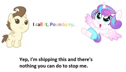 Size: 753x434 | Tagged: safe, artist:xebck, character:pound cake, character:princess flurry heart, species:alicorn, species:pegasus, species:pony, ship:poundflurry, spoiler:s06, baby, baby pony, crack shipping, female, male, shipping, straight, that was fast