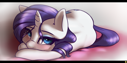 Size: 4800x2400 | Tagged: safe, artist:captainpudgemuffin, character:rarity, species:pony, species:unicorn, beautiful, bedroom eyes, blushing, cute, eyeshadow, female, fluffy, looking at you, makeup, mare, on side, raribetes, rarity is a marshmallow, solo, sweet dreams fuel