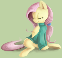 Size: 874x819 | Tagged: safe, artist:php27, character:fluttershy, species:pegasus, species:pony, bottomless, clothing, eyes closed, female, mare, partial nudity, ponytail, sitting, solo, sweater, sweatershy