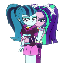 Size: 600x581 | Tagged: safe, artist:cbear624, character:aria blaze, character:sonata dusk, ship:arisona, my little pony:equestria girls, female, hug from behind, lesbian, shipping, simple background, transparent background