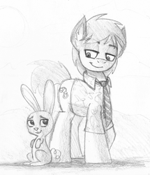 Size: 1500x1745 | Tagged: safe, artist:drawponies, crossover, judy hopps, monochrome, nick wilde, ponified, zootopia