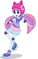 Size: 3261x5000 | Tagged: safe, artist:xebck, character:sunny flare, equestria girls:friendship games, g4, my little pony: equestria girls, my little pony:equestria girls, absurd resolution, adoraflare, alternate hairstyle, alternate universe, cute, female, helmet, pigtails, simple background, skates, skating, solo, transparent background, vector, wondercolts