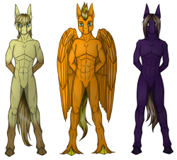 Size: 2200x2000 | Tagged: safe, artist:sunny way, rcf community, oc, oc only, species:anthro, species:earth pony, species:pegasus, species:pony, species:unguligrade anthro, arm behind back, barbie doll anatomy, commission, feather, simple background, transparent background, unshorn fetlocks, wings