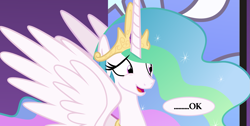 Size: 1873x941 | Tagged: safe, artist:vector-brony, character:princess celestia, species:alicorn, species:pony, awkward, cropped, female, mare, ok, reaction image, solo, spread wings, wings