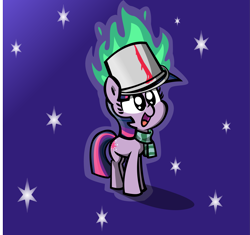 Size: 3335x3141 | Tagged: safe, artist:elslowmo, artist:spaghetticen145, artist:tess, character:twilight sparkle, bucket, clothing, female, fire, hat, headbucket, scarf, solo, team fortress 2, tf2 hat, vector