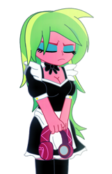Size: 600x933 | Tagged: safe, artist:cbear624, character:lemon zest, equestria girls:friendship games, g4, my little pony: equestria girls, my little pony:equestria girls, breasts, busty lemon zest, cleavage, clothing, commission, dress, female, headphones, maid, simple background, solo, transparent background